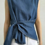 Women's Round Neck Sleeveless Loose-fitting Casual Denim Top