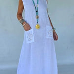 Women's Cozy Linen And Cotton Sleeveless Dress