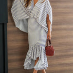 Stylish Striped Elegant Shirt And Skirt Two-piece Set