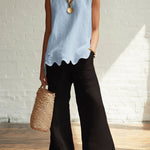 Elegant Minimalist Wavy Hem Shirt And Trousers Two-piece Set