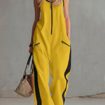Women's Round Neck Sleeveless Casual Loose-fitting Cotton Wide-leg Jumpsuit