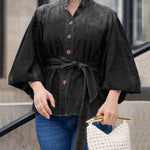 Women's Stand-collar Long-sleeved Loose-fitting Casual Denim Top