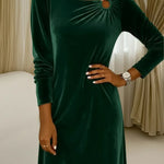 Women's Elegant Velvet Dress With Metal Decorative Buckle