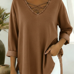Casual Loose-fitting V-neck Denim Cotton Top
