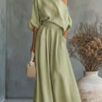 Elegant Off-the-shoulder Shirt And Wide-leg Pants Two-piece Set