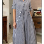 Casual Striped Cotton Shirt Dress