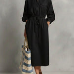 Linen And Cotton Dress With Drawstring Waist