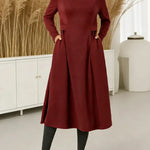 Women's Solid Color V-neck Long Sleeve Casual Loose Knit Dress