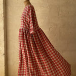 Vintage Plaid Print Button-up Loose Midi Dress