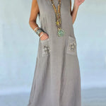 Women's Cozy Linen And Cotton Sleeveless Dress