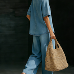 Minimalist Cozy Short-sleeved Top Wide-leg Jeans Denim Set