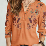 Women's Floral Print Stretch Knit Cotton Henley Top
