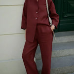Effortless Elegance Linen Shirt And Wide-leg Pants Two-piece Set