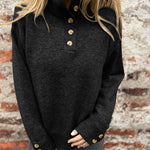 Women's Stand-up Collar Knit Solid Color Button Casual Loose Sweater