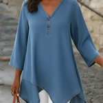 Elegant V-neck Button-up Denim Shirt