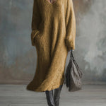 Women's Solid Color V-Neck Casual Loose Knit Dress