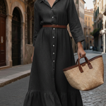 Elegant Ruffled Hem 100% Cotton Denim Dress
