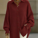 Women's Solid Color Lapel Long-sleeved Casual Loose Knit Cardigan