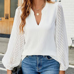 Women's V-neck Lace-trimmed Chiffon Top