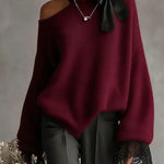 Women's Solid Color Stand-collar Long-sleeved Casual Loose Off-the-shoulder Sweater