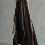 Casual Striped Linen And Cotton Maxi Sleeveless Dress
