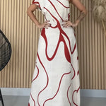 Women's Artistic Print Casual Resort Style One-shoulder Extra-long Cotton And Linen Dress