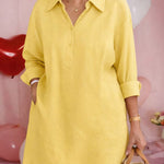 Women's Solid Color Shirt Collar Long-sleeved Casual Loose Cotton And Linen Top