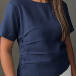 Casual Pleated Button Cotton And Linen Top