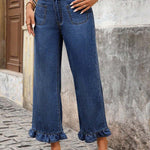 Women's Casual Ruffle Denim Jeans