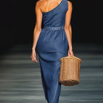 Women's Elegant Strapless Denim Floral Long Dress