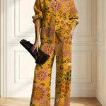 Women's Floral Pattern Art Print Casual Cotton Knitted Suits