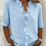 Retro Cozy Ruffled Collar Linen Cotton Shirt Top