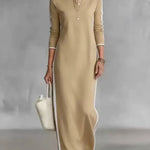 Women's Cotton Linen Stand Collar Long-sleeved Dress