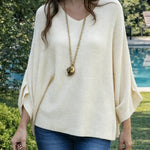 Women's V-neck Long-sleeved Casual Loose-fitting Knitted Pullover Sweater