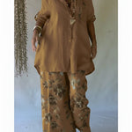 Casual Floral Print Linen And Cotton Shirt And Trousers Two-piece Set