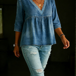 Retro Casual Lace Collar Denim Shirt Top