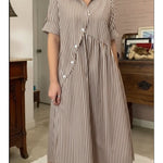 Casual Striped Cotton Shirt Dress