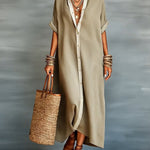 Women's Loose-fitting Linen And Cotton Shirt Dress