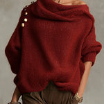 Women's Solid Color Off-the-shoulder Long-sleeved Casual Loose-fitting Knitted Sweater