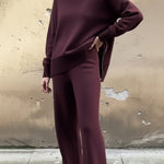 Casual Travel Stand Collar Side Zipper Top Straight Pants Two-Piece Set