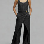 Women's Square-neck Sleeveless Loose-fitting Denim Wide-leg Jumpsuit