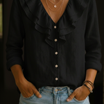 Women's Ruffled Collar Linen And Cotton Shirt