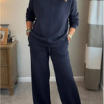 Women's Casual Turtleneck Cotton Sweatshirt And Pants Two-piece Set