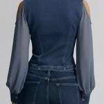 Women's V-neck Long-sleeved Casual Loose Denim Patchwork Top