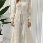 Women's Openwork Crochet Slit Long Top