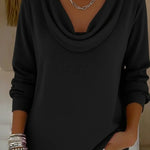 Cozy Cowl Collar Solid Color Stretch Sweater Top