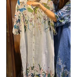 Women's Loose Casual Floral Print Cotton Linen Shirt Dress