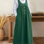 Women's Solid Color U-neck Sleeveless Casual Loose Cotton Vest Dress