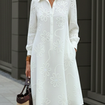 Elegant Floral Embroidered Shirt-collar Dress