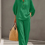 Maribel | Linen set with batwing sleeves and wide-leg trousers